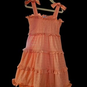Mayoral Girls Sz 6 Orange Smocked Ruffled Sundress